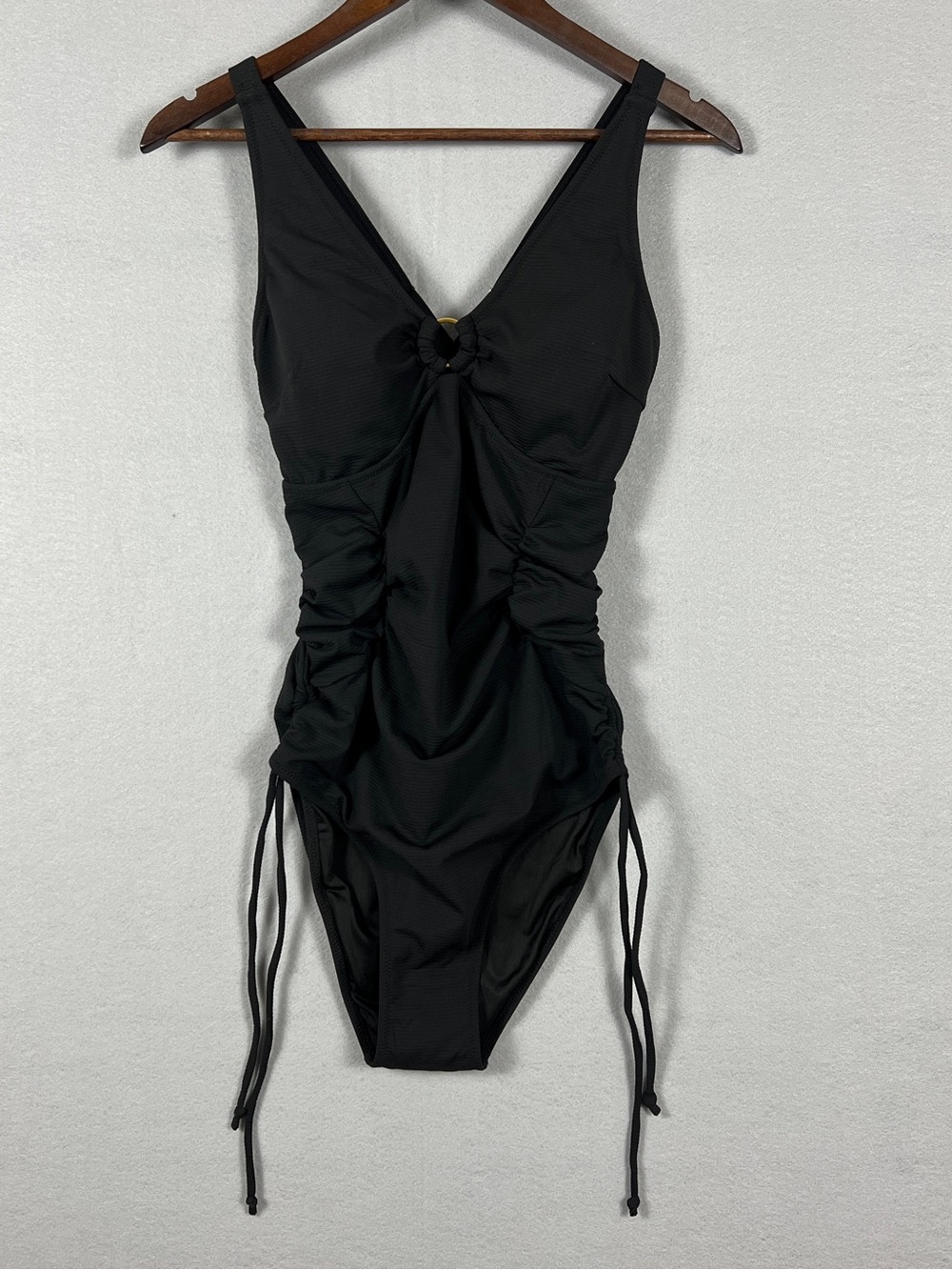 BMJL Women’s Black One Piece Swimsuit M Ruched Tummy Control Drawstring Padded